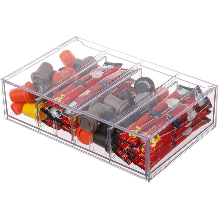 Vintage Clear Coffee Pod Drawer, Plastic KCup Holder With Adjustable